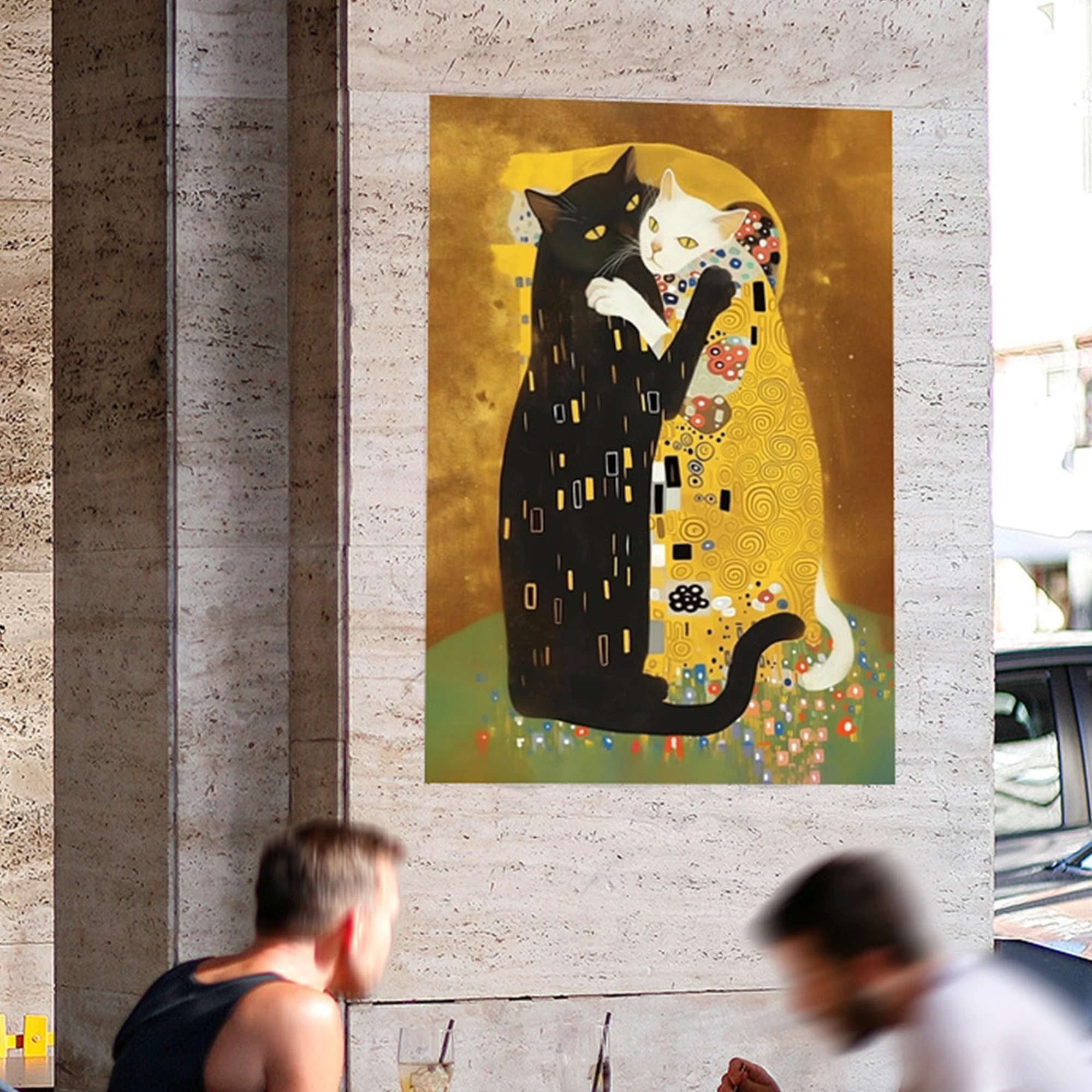 Modern Gold Cat Embrace Wall Art Print Canvas Painting Poster Picture For Living Room,Bedroom Home Decor
