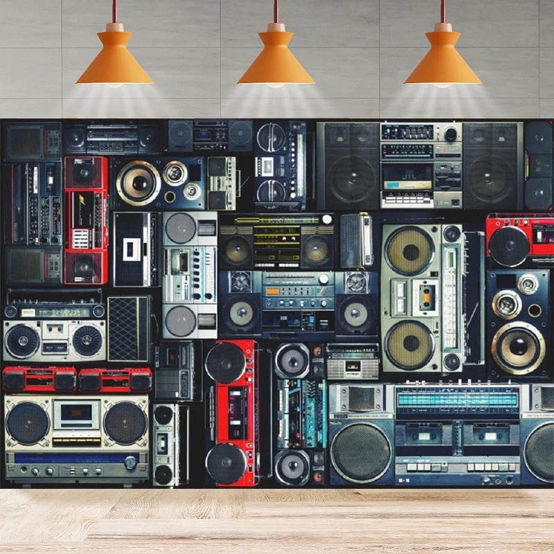 Radio Boombox Photography Backdrop Nostalgic Old Fashioned Amplifier Music Audio Loudspeaker Background Home Party Backdrop Wall