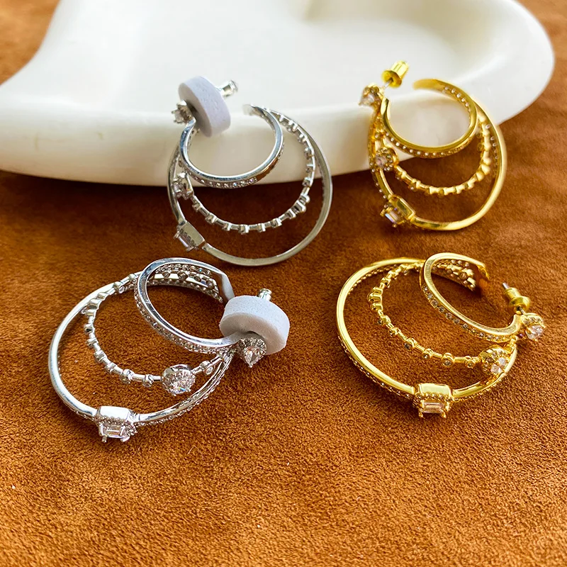 Retro multi-hoop earrings zircon geometric circle