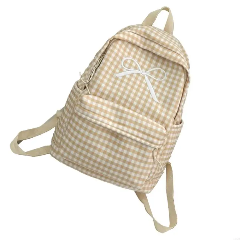 340d Patrón a cuadros mujeres Mochila capacidad linda Bowknot Student School Bolse