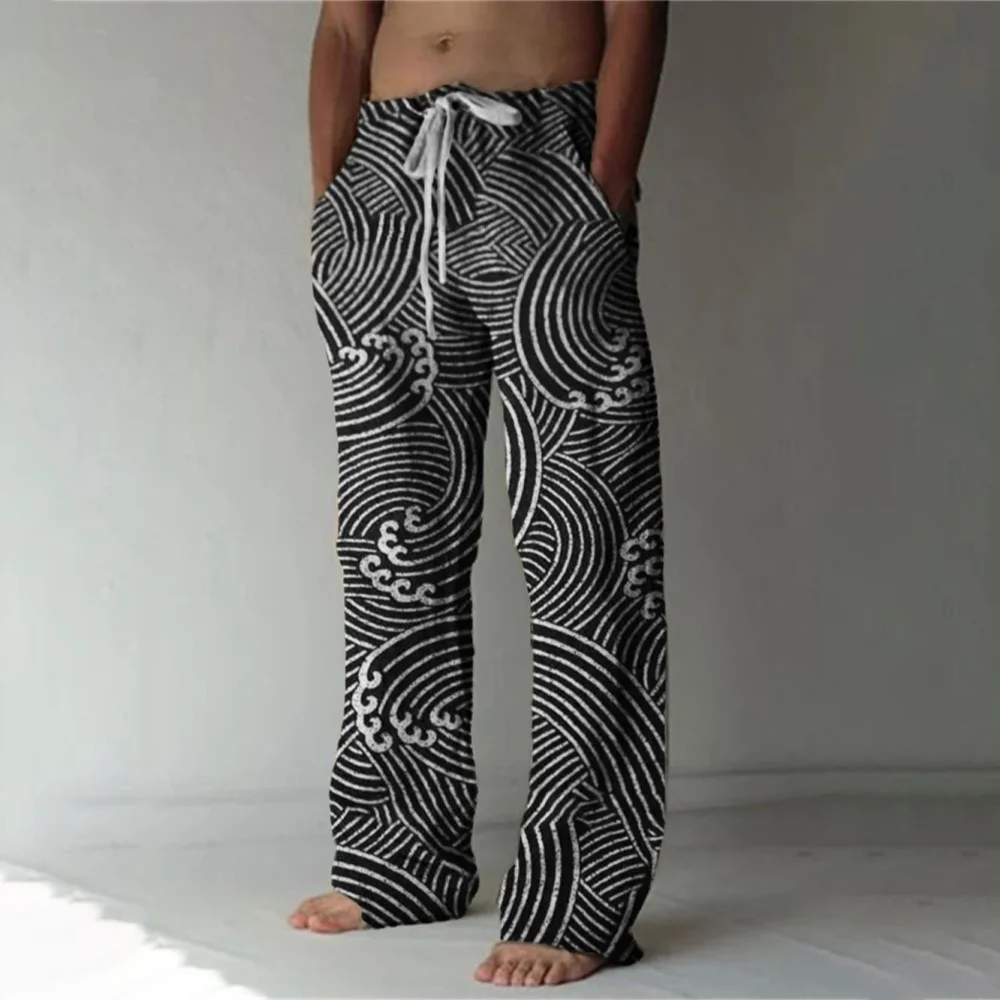 Loose And Casual men's New Bamboo Leaf 3D Printed sweatpants, Versatile And Fashionable Pocket Drawstring Sports Pants