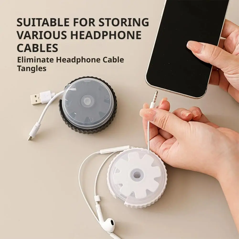Portable Circular Retractable Cable Winder, PP+ABS Compact Cord Organizer, Storage Box for Earphones, Charging USB Cables