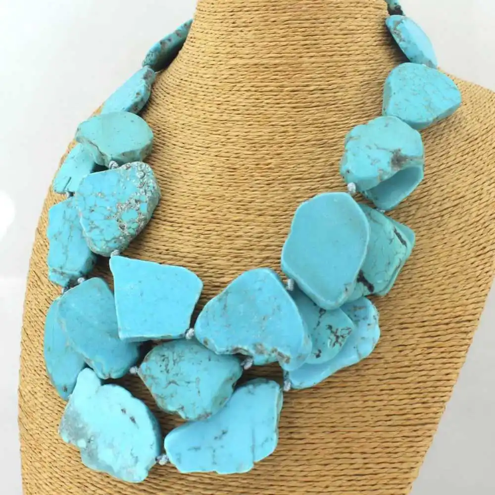 Bahimian style Natural Turquoise Three rows Necklace 18