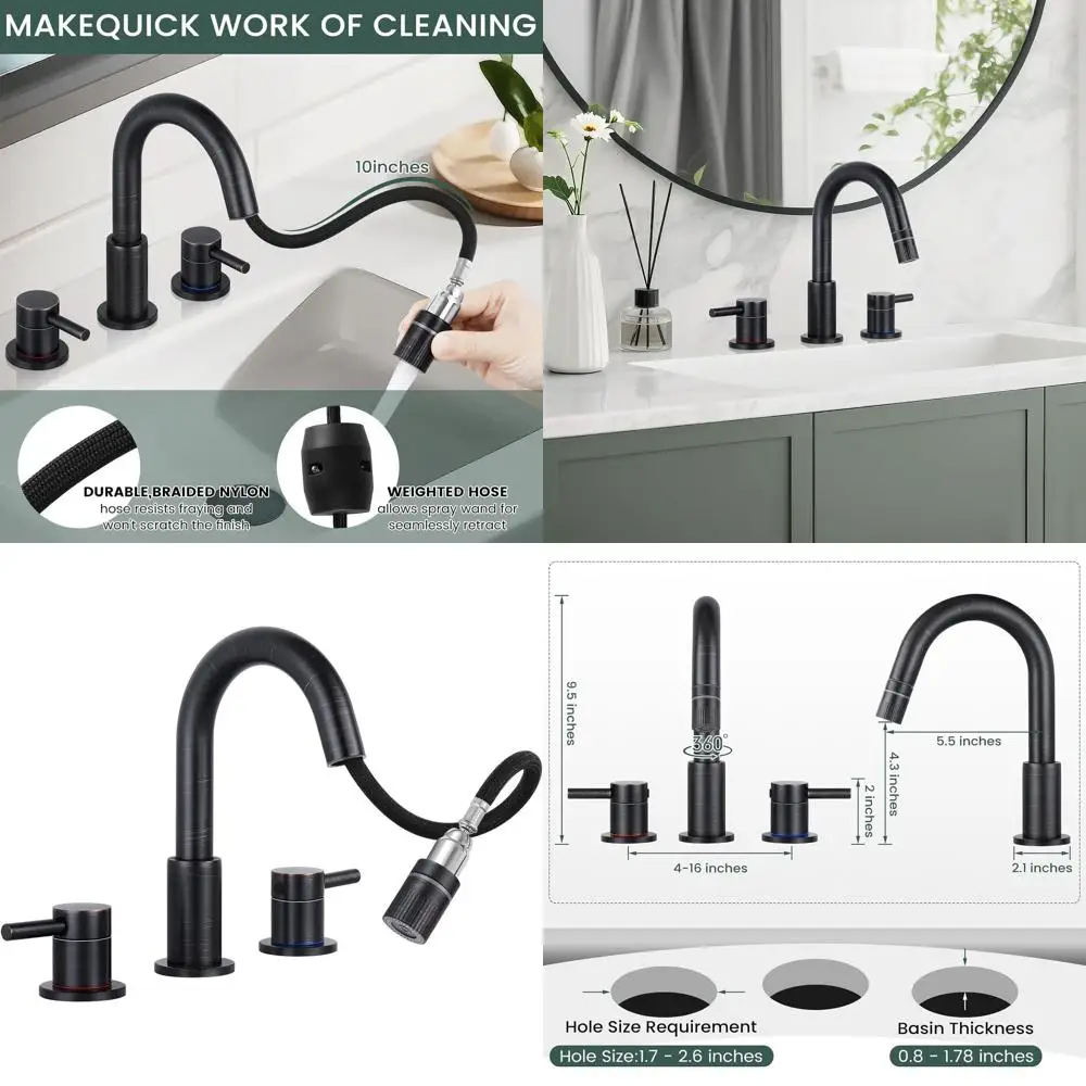 

8 Oil Rubbed Bronze 3-Hole Pull-Down Faucet with Pop-Up Drain for Bathroom Sink