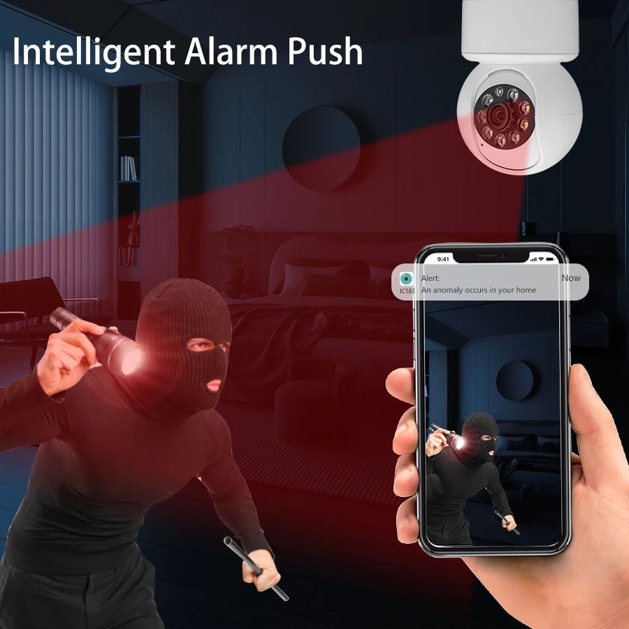 1080P Wireless WiFi Security Camera Home CCTV baby Monitor Full-Color Night Vision Automatic Tracking Two-Way Audio ICSEE
