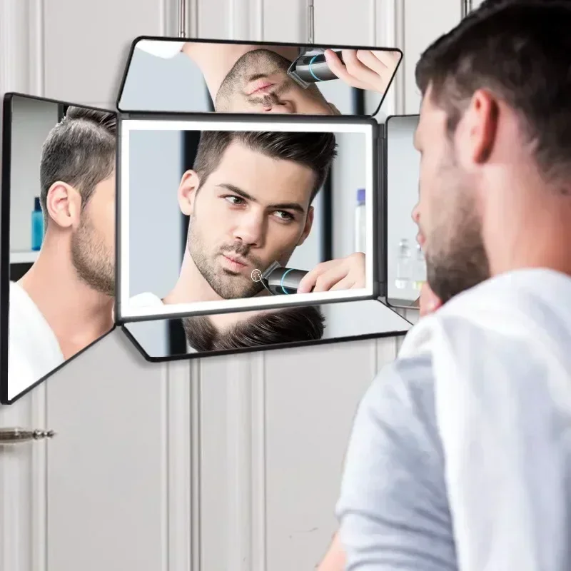 360° Rechargeable Self Haircut Mirror with LED Lights and Height Adjustable for Self Hair Cutting 5 Way Mirror