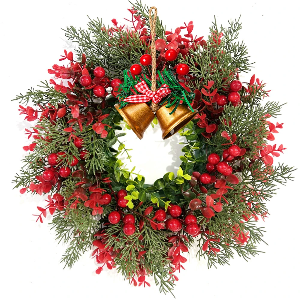 Christmas Wreath Fake - 35 cm Weihnachtskranz mit Glocke, Künstlicher