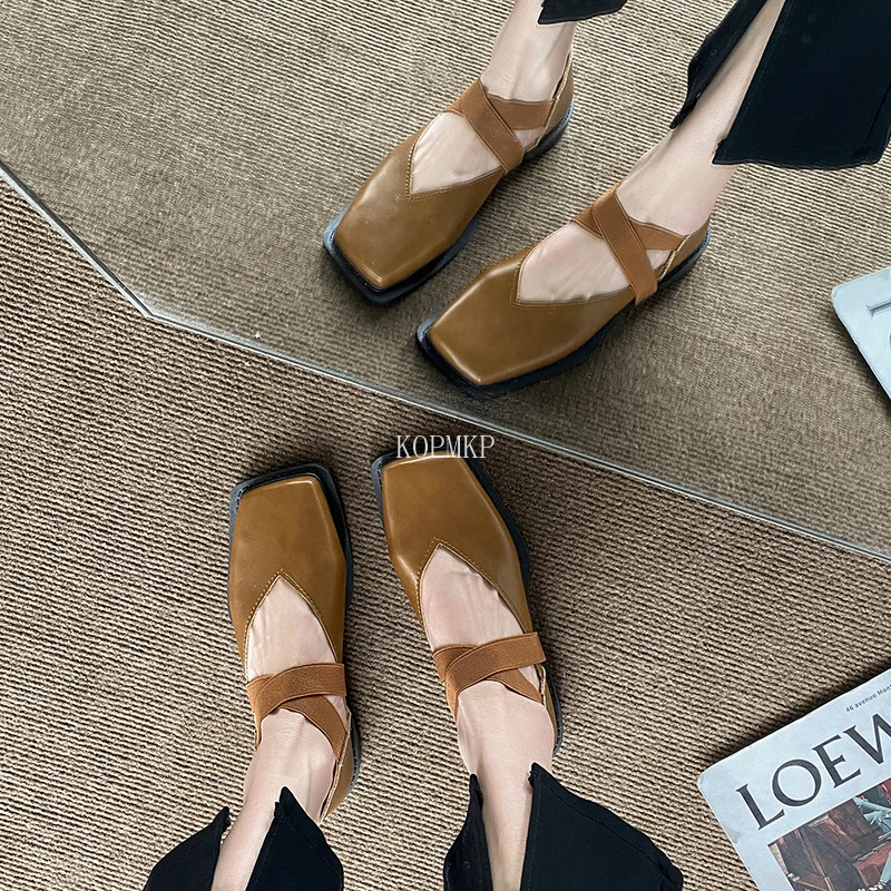 New Arrived Design Mary Jane Shoes Women Elegant Square Toe Flats Summer Outdoor Elastic Band Sandal Fashion Ladies Shoes 35-40