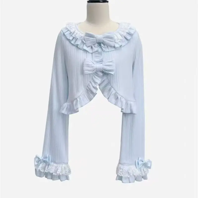 Vintage-Lolita-Bolero-Jacke mit herzförmigem Ausschnitt, Strick-Überzug für Frühling und Herbst, kurze Strickjacke mit japanischem Kawaii-Sonnenschutz