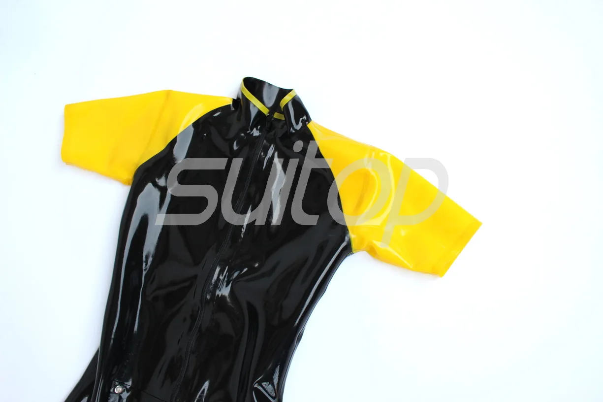 بدلة قطط مطاطية للرجال من اللاتكس الثقيل 0.6 ملم مع سحاب أمامي مع قطع شرطي من السيليكون خارج الصورة الحقيقية