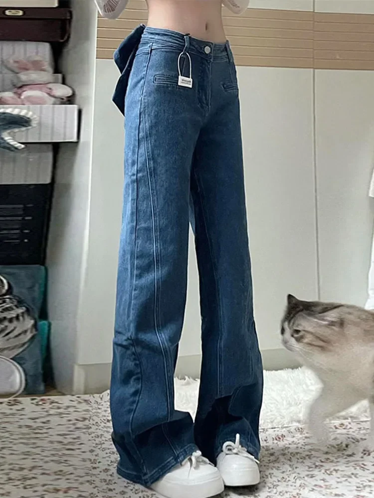 Y2k feminino cintura alta flare jeans com grande arco babados design 2000s querida elegante feminino fino ajuste calças casuais