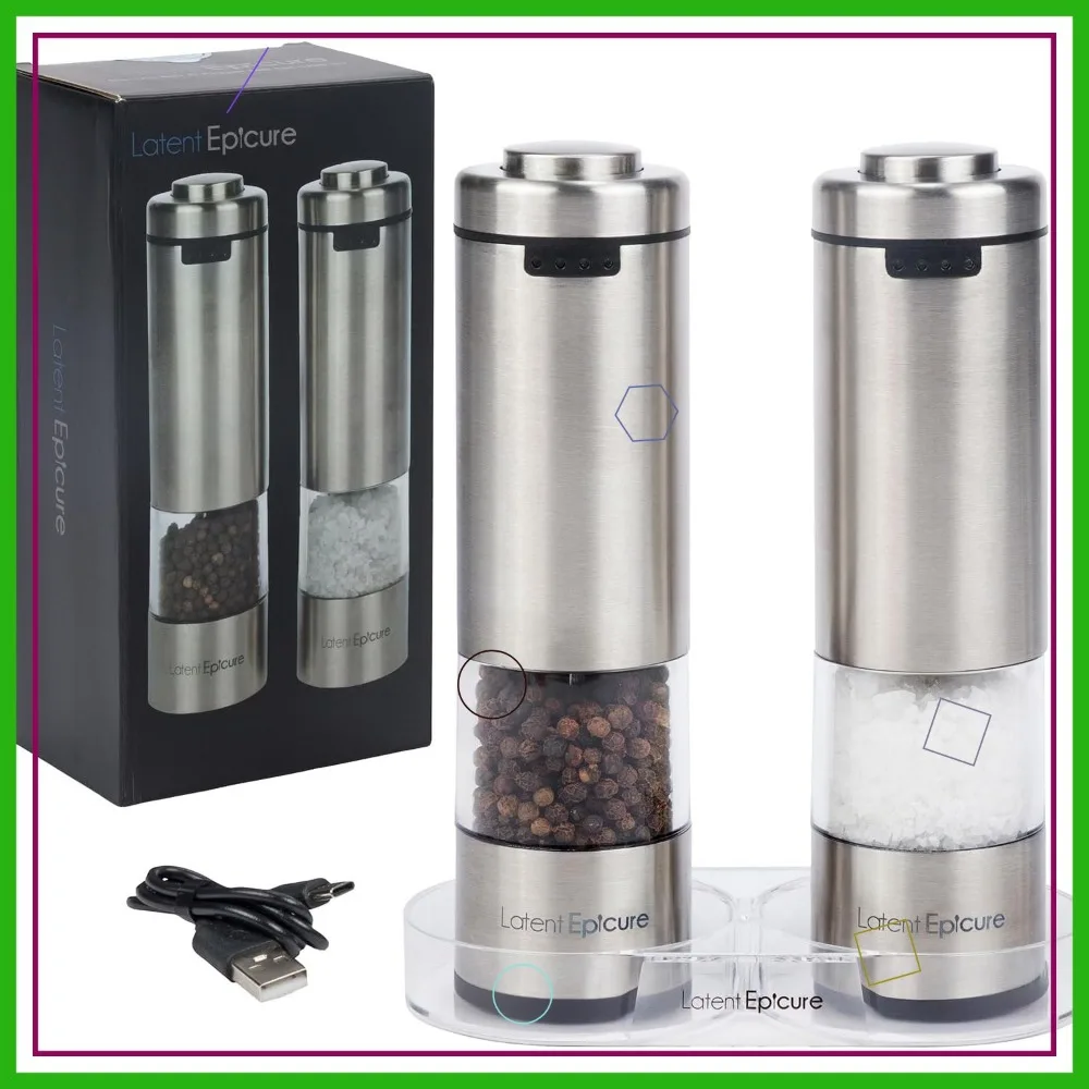 

USB-C Rechargeable Electric Salt & Pepper Grinder Set with LED Light, Adjustable Ceramic Mills
