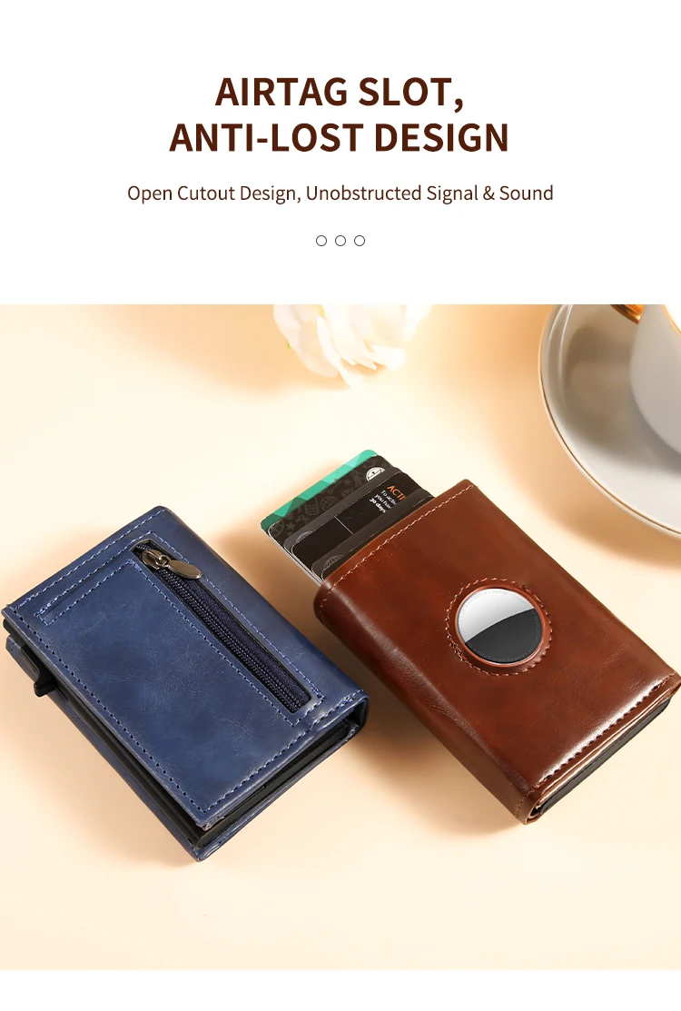 Herren Damen Dreifach-Geldbörse aus PU-Leder mit AirTag-Halterung, Pop-Up-Kartenetui, magnetisch, minimalistisch, retro, schlank, Kreditkartenetui – Detail 15