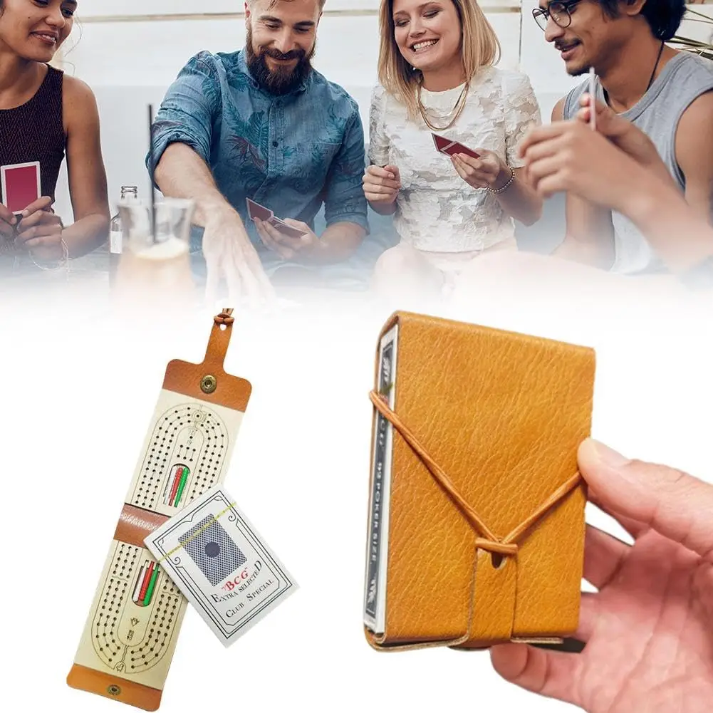 

Складная дорожная доска для криббита с карточками и колышками Портативная настольная игра из кожи и дерева в сумке для переноски, подарок для мужчин, кемпинга, киска