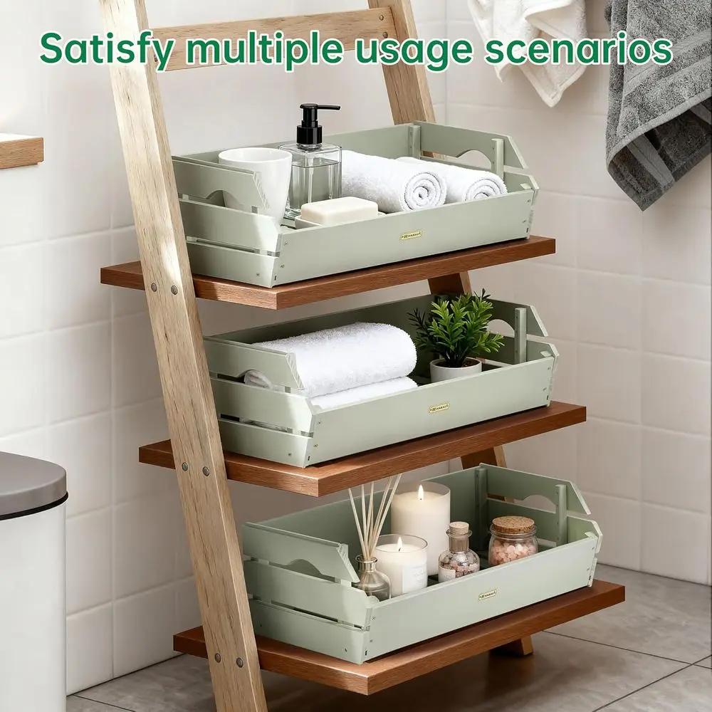 سلال إنتاج خشبية قابلة للتكديس - مجموعة مكونة من 3 قطع لتنظيم تخزين الفواكه والخضروات في المطبخ #6