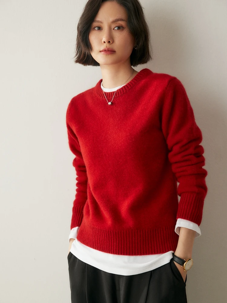 New Autumn Winter Women's Basic O-neck Pullover 100% Cashmere Sweater Thick Warm Knitwear Luxury Grace Soft Casual Cashmere Tops