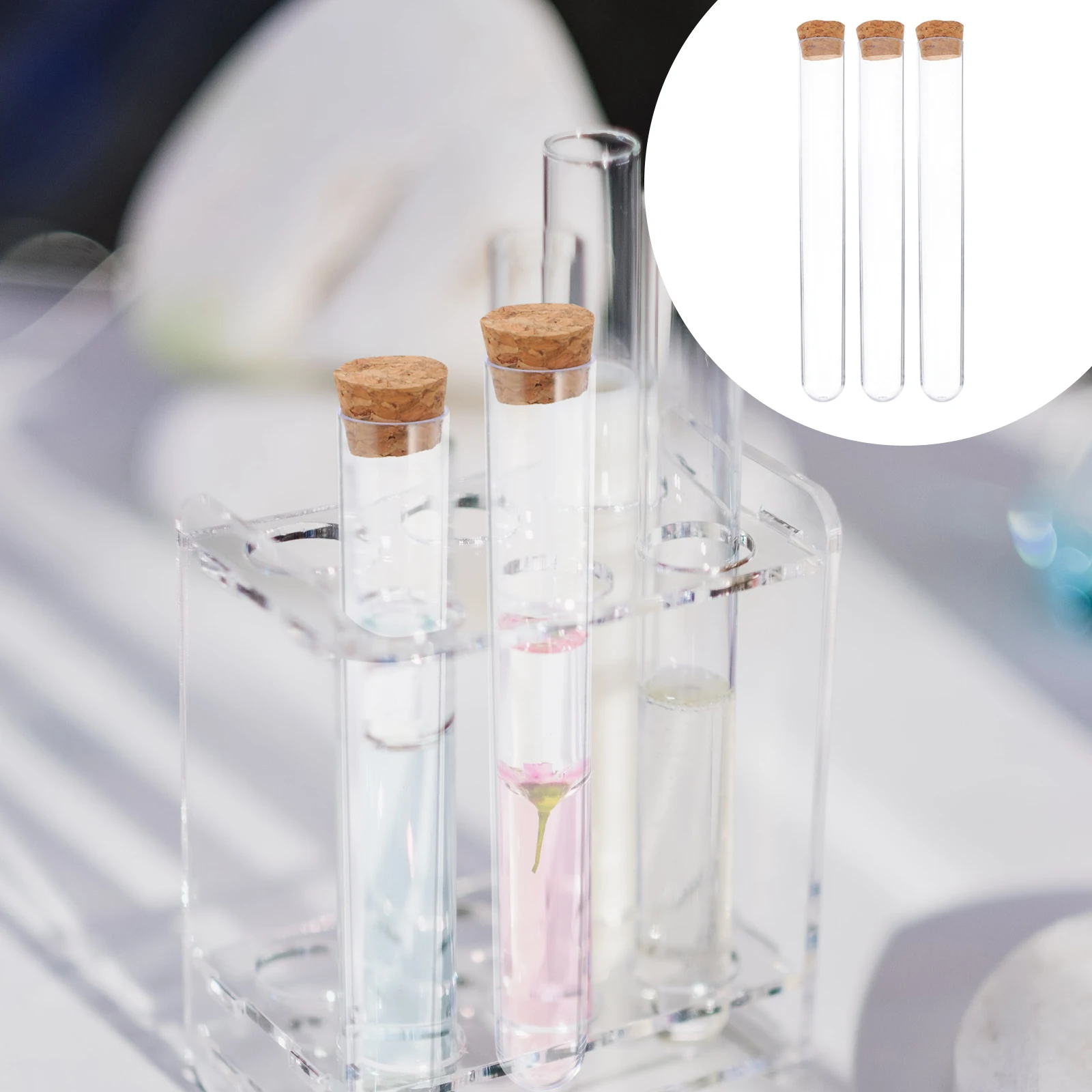 

25pcs 20x150mm Plastic Storage Cork Stoppers Mini Vials Reusable Leak Proof Sample Vials Needle Holder Tube Mini Tubes