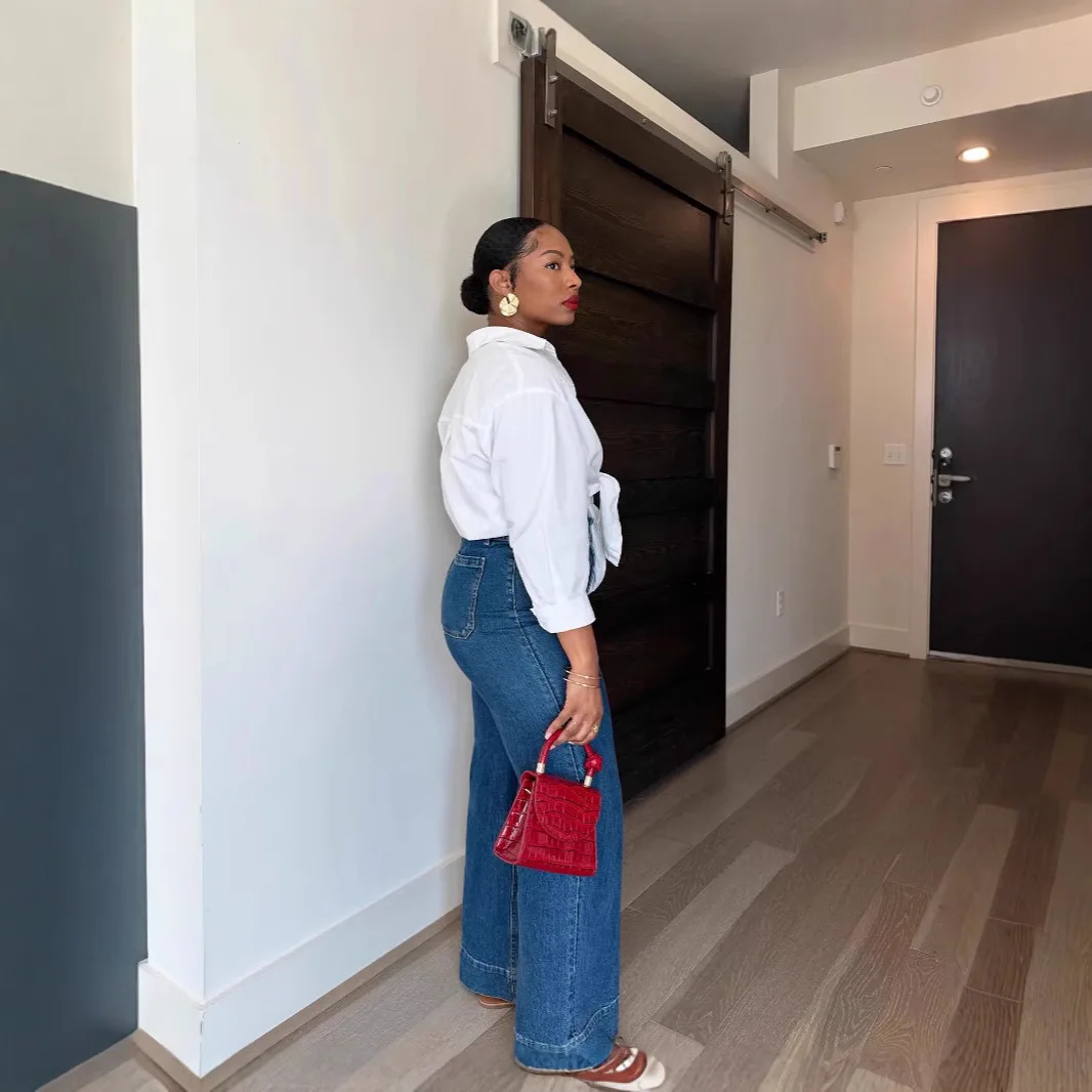 Rechte jeans dames vintage broek vloerlengte hoge taille broek meerdere zakken gewassen noodlijdende 2025, streetwear denims