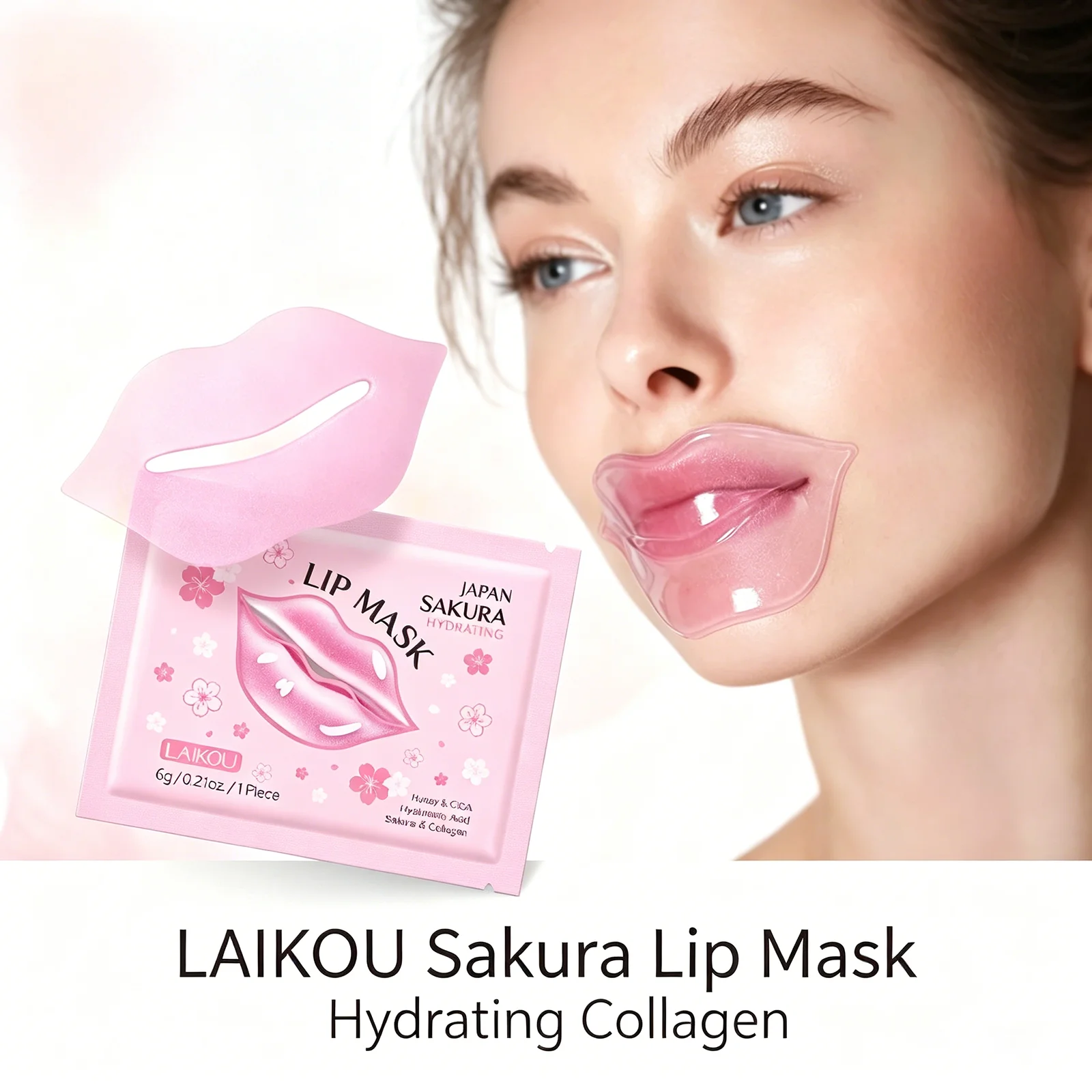 LAIKOU 5/10pcs Japan Sakura Lip Mask Moisturizing Hydrating Collagen Hyaluronic Acid Lip Care Patches
