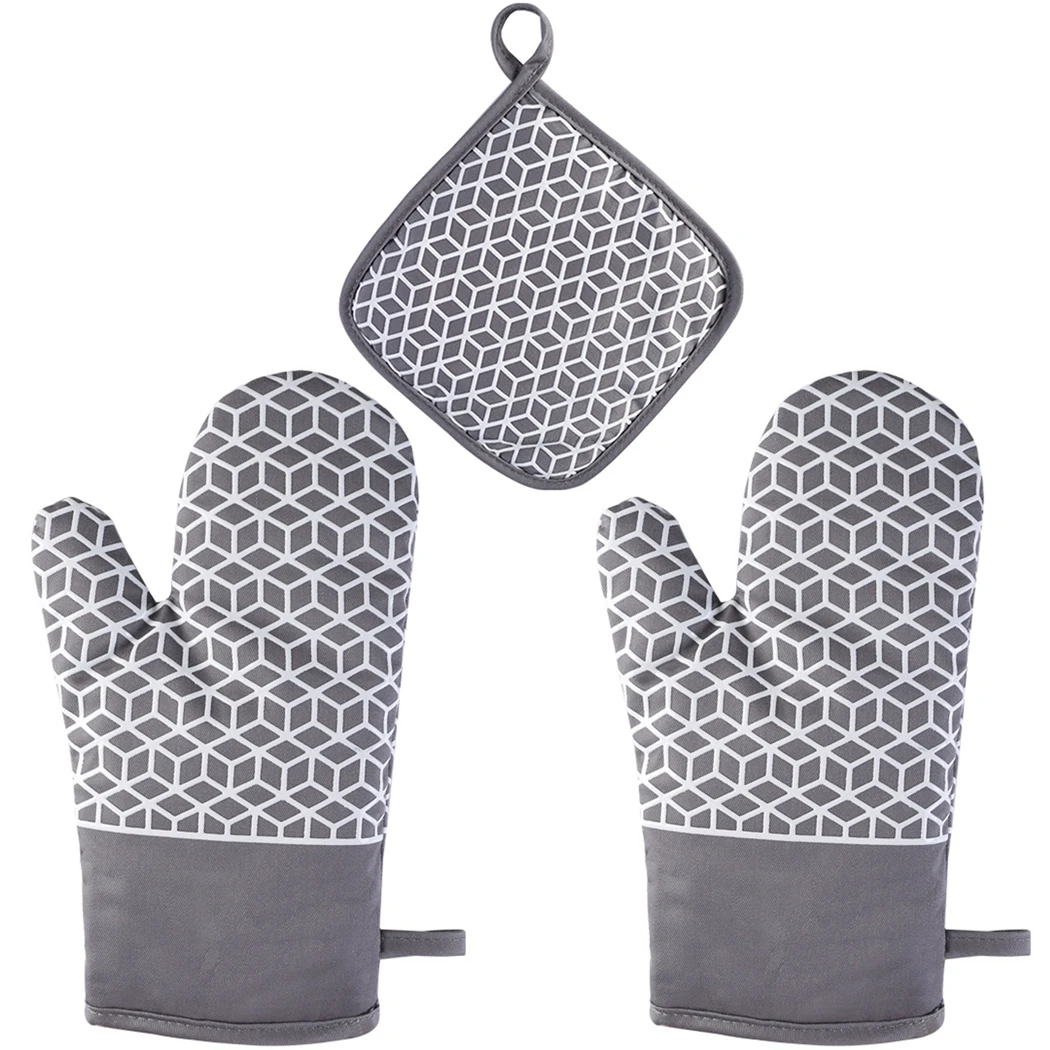 

2Pcs Oven Mitts Nonslip Heatproof Soft Microwave Gloves With Pocket Pot Holder BBQ Mitt Cotton Baking Glove For Pot Cooking Tool