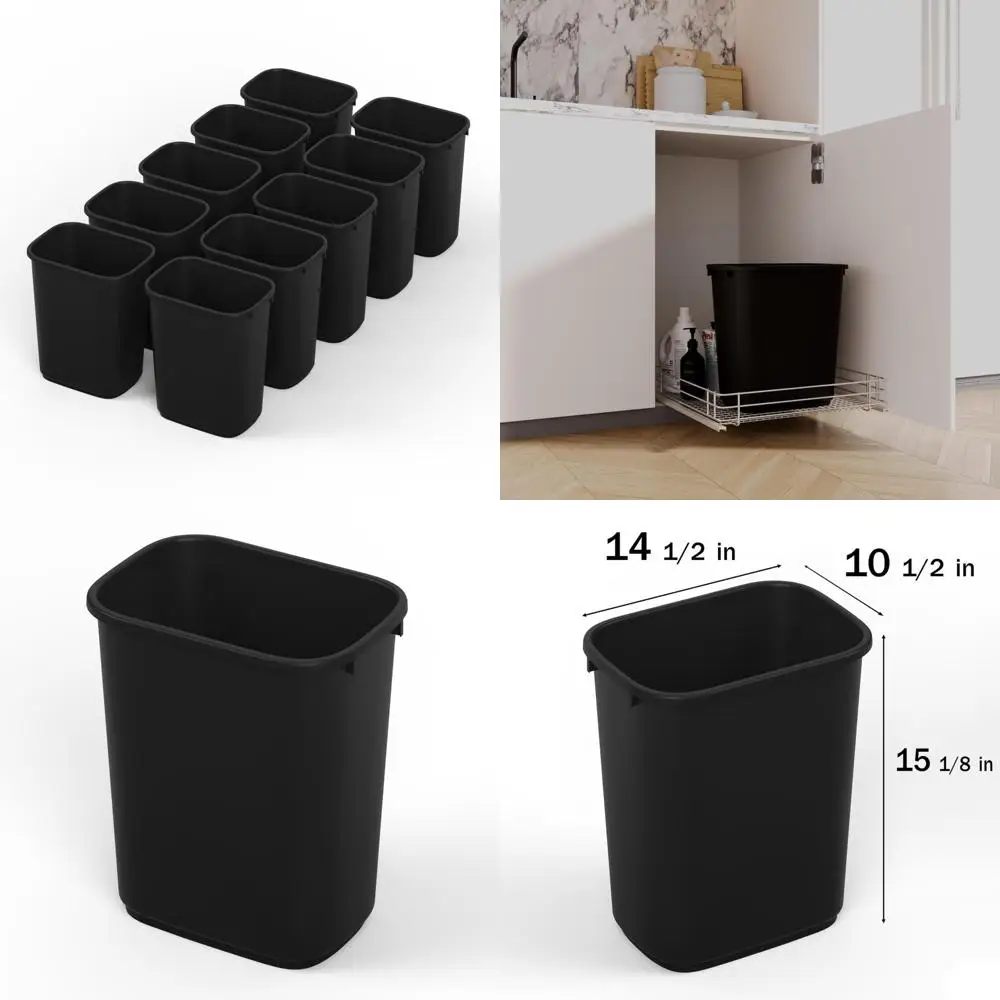 

Набор из 10 черных прямоугольных мусорных корзин большой емкости для домашнего или офисного использования, идеально подходит для прочного сбора мусора