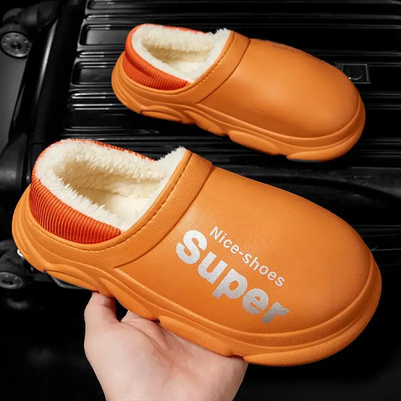 Winter Women Fur Slippers Waterproof Warm Plush Household Slides Indoor Home Thick Sole Footwear Non-Slip Solid Couple Sandals