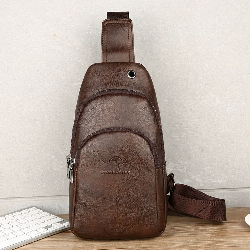 Luxury Brand Chest Pack Leather Messenger Bag Male Business Crossbody Bag For Men Sling Bag Black Brown Casual Man Chest Bag