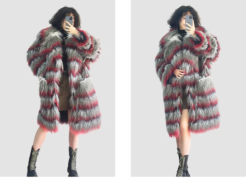 Fashion Gradual Change Color European Goods Fluffy Environmentally Friendly Sheep Fur Coat Faux Fur Wool Jacket Autumn Winter