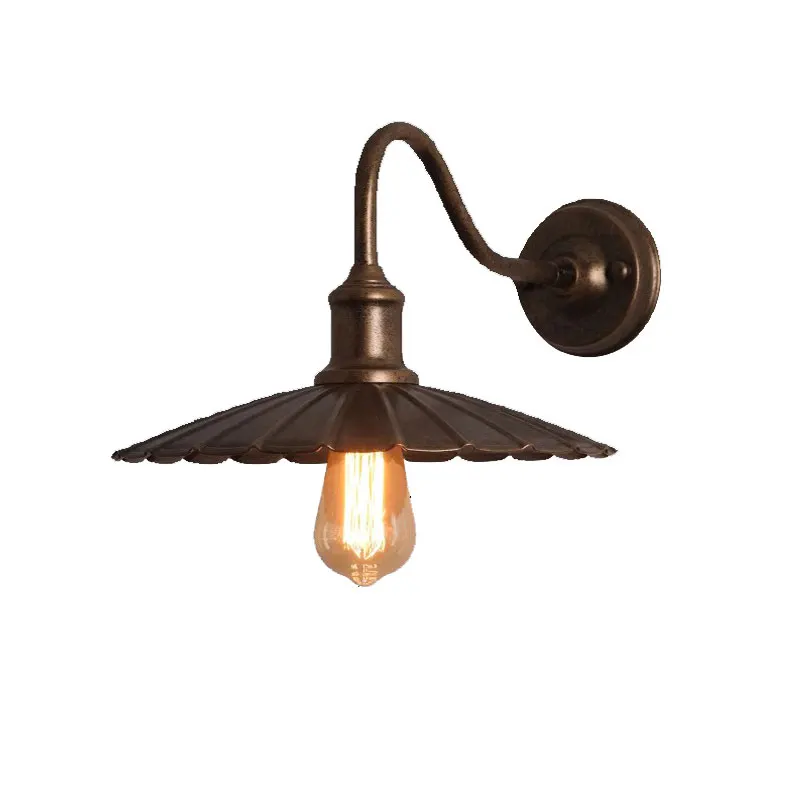Vintage Industrial Wall Sconce Metal Fluted Shade Wall Lamp Retro Farmhouse Wall Light Fixture for Bedroom Porch Cafe Decor