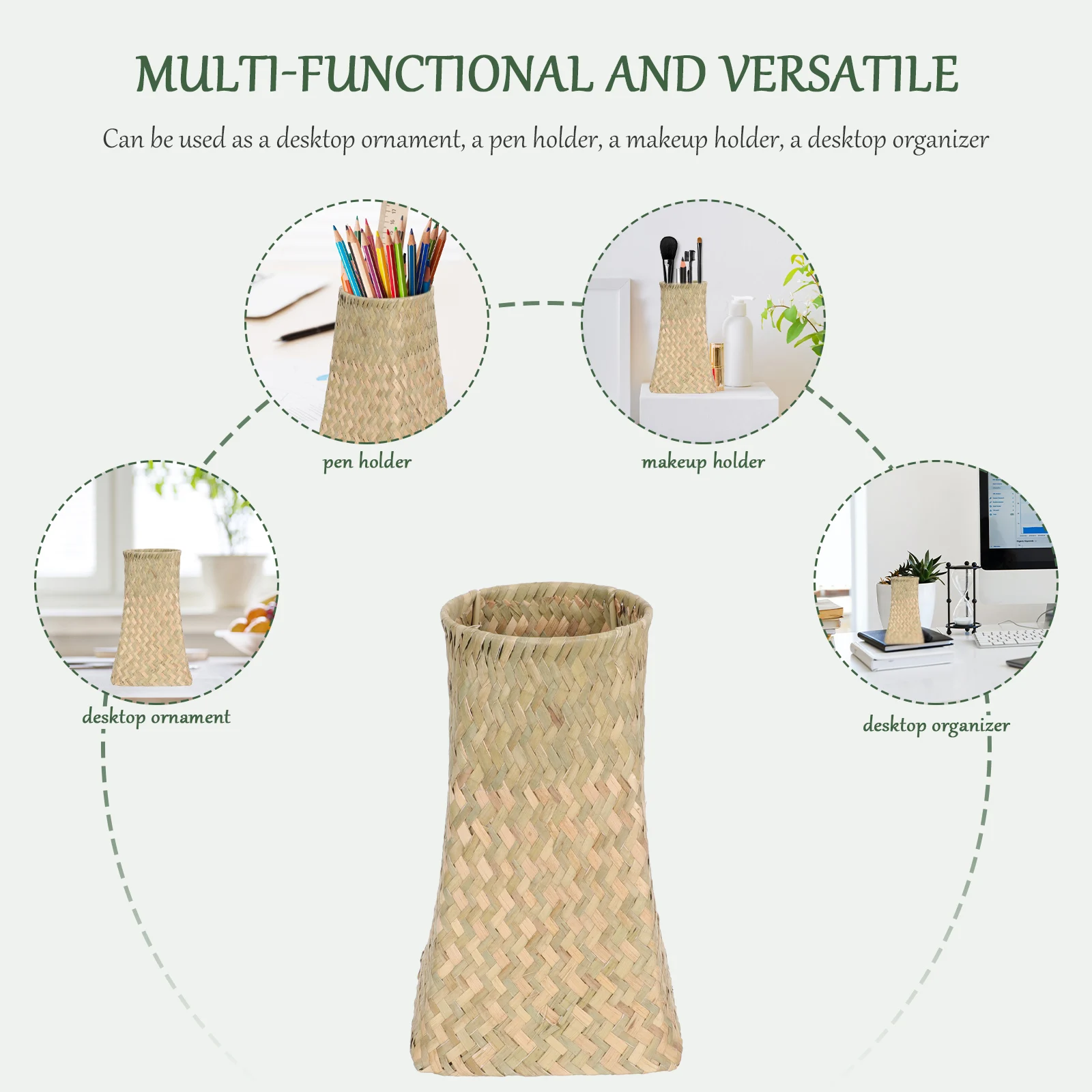 

Floral Containers Decorative Vase of Woven Dried Flowers Pen Organizer for Desk Straw Home Desktop Stand Office