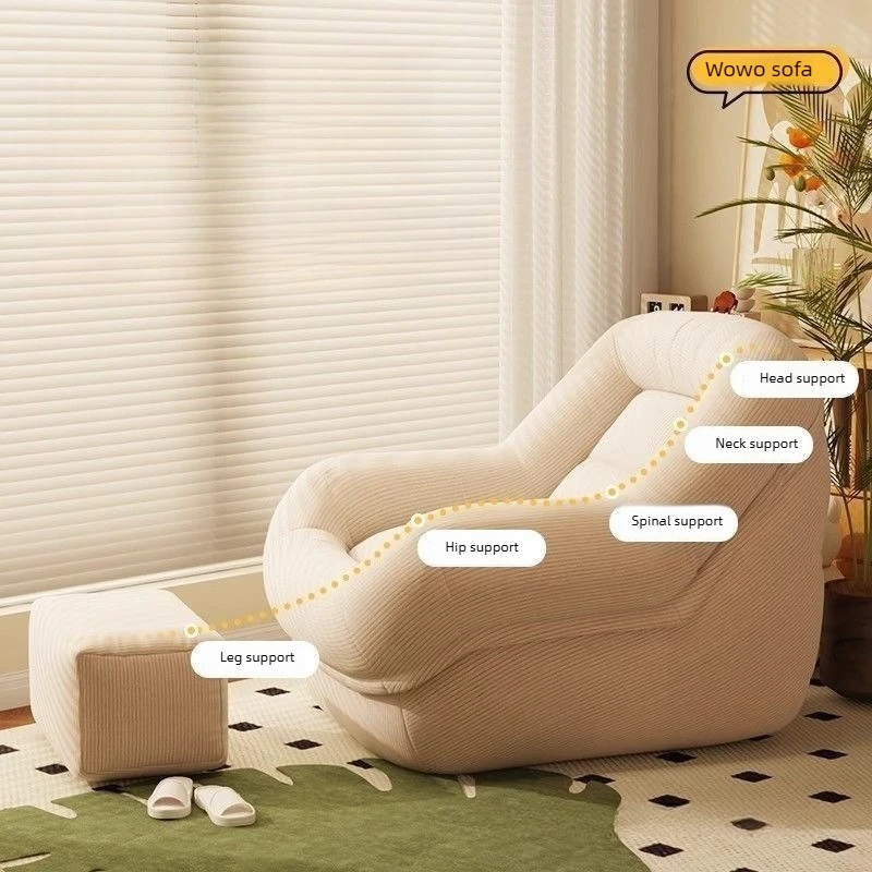 Single Sofa Bean Bag Chair Lazy Sofa for Sleeping 110 Degree Backrest Design Soft Corduroy Material Sofas Segmented Support