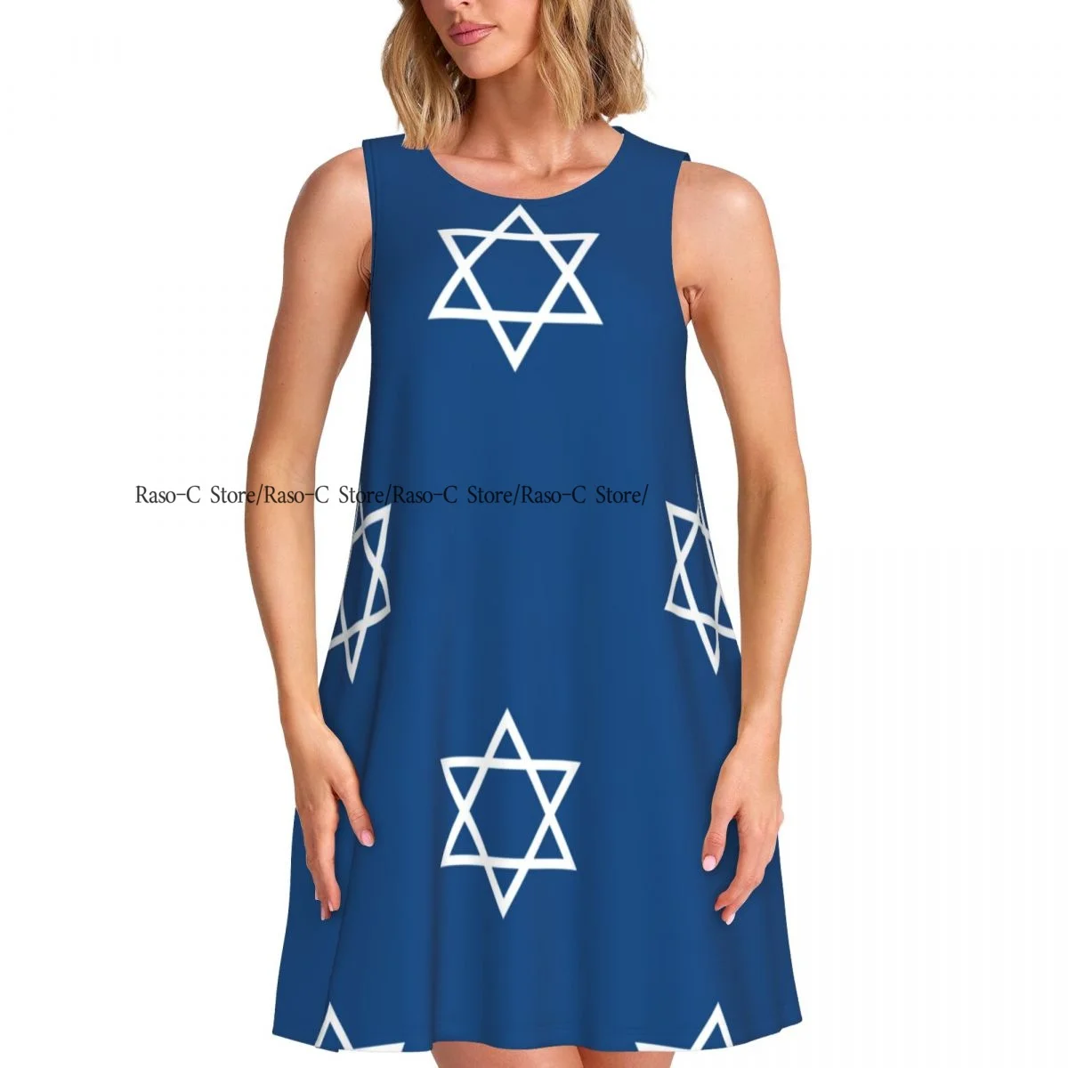 Vestido de mujer, camiseta informal de verano, vestidos de playa, vestido sin mangas con patrón de símbolo israelí