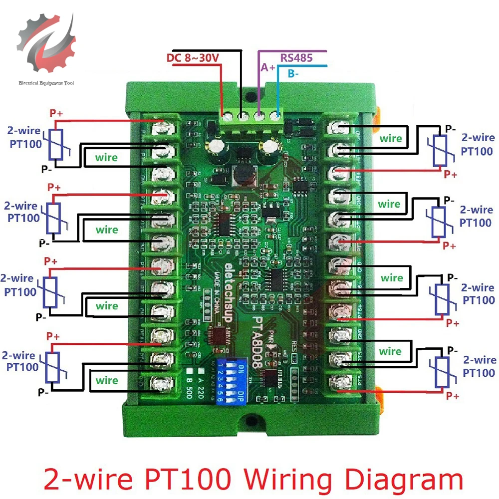 8ch DC 8-30V PT100 RTD RS485 Temperature Sensor Module Modbus Thermal Resistance Collector Heat Resistant Temperature Detector