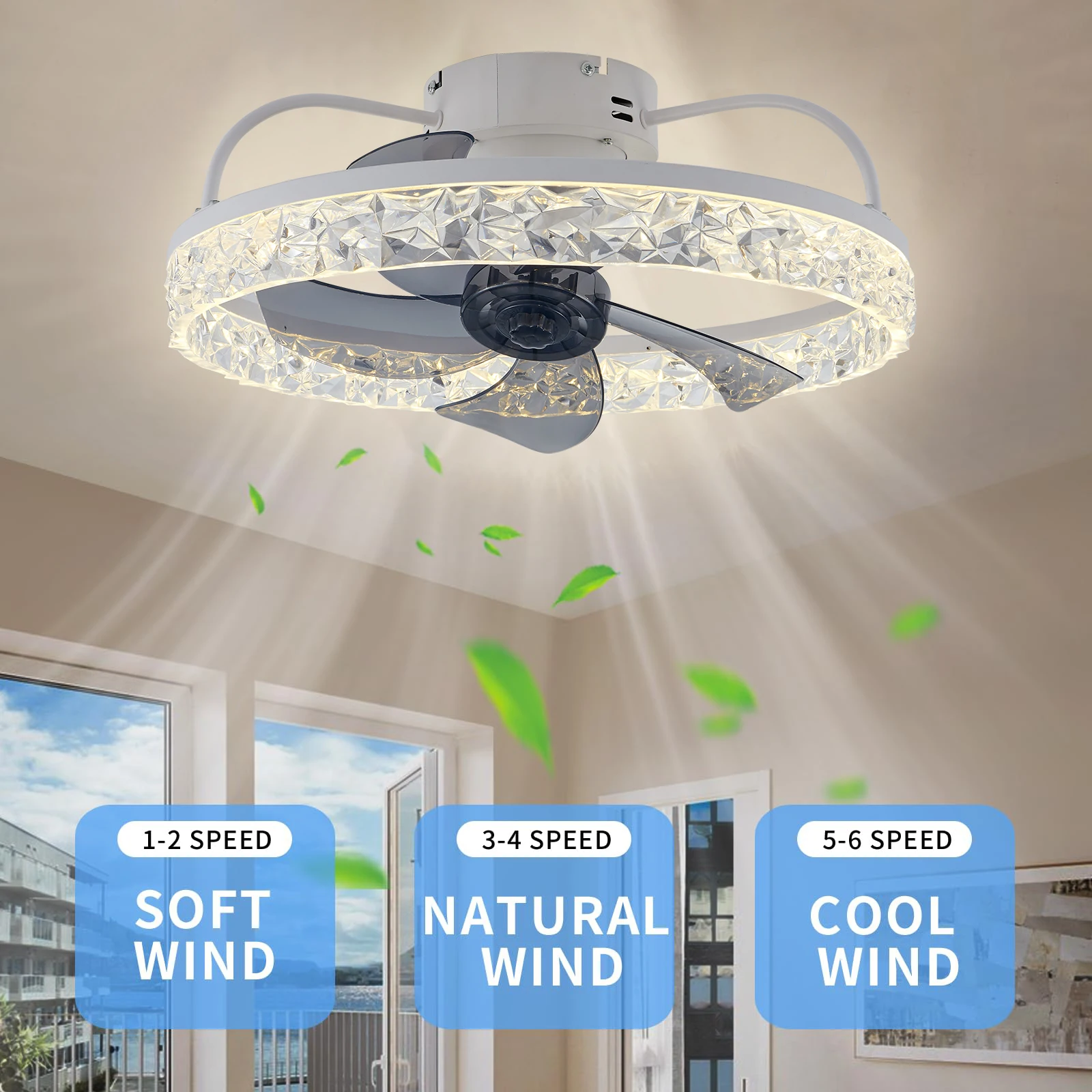 IRALAN Smart Ceiling Fan Fans With Lights Remote Control Bedroom Decor Ventilator Lamp 360° Rotation Motor Air Invisible Blades