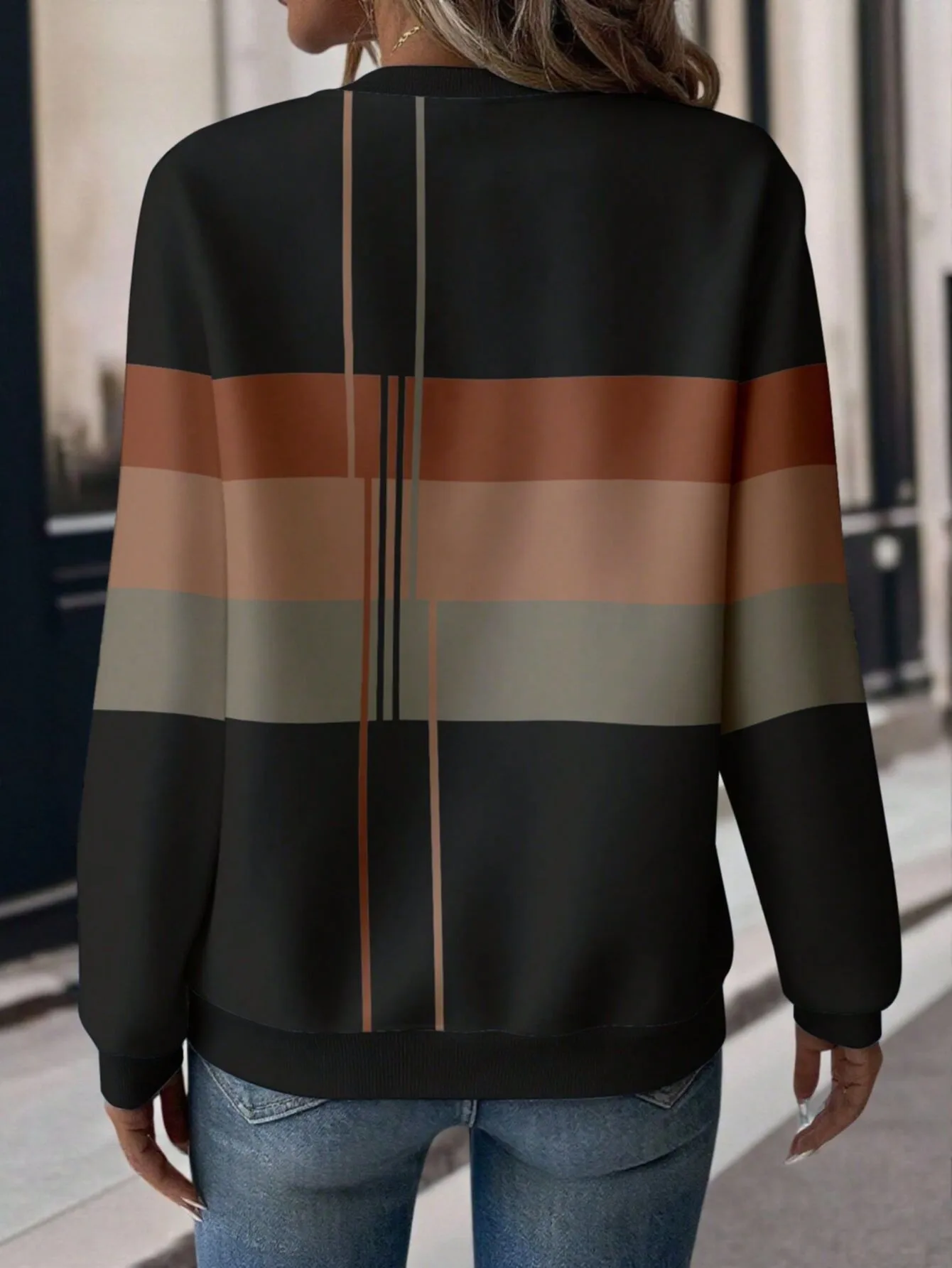 Casual Zipper Hoodie with Regular Fit Mid Length Japanese Korean Casual Digital Print Long Sleeve Striped Spring Women Hoodie