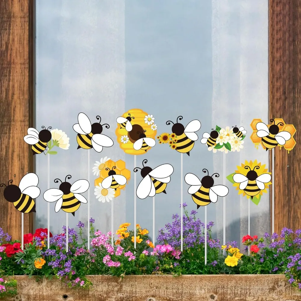 

Декор для летних садовых кольев - 12 шт. Working Bee, водонепроницаемые, для использования в помещении и на открытом воздухе, декоративный садовый комплект для кольев, орнамент Shead Yard Art Pat