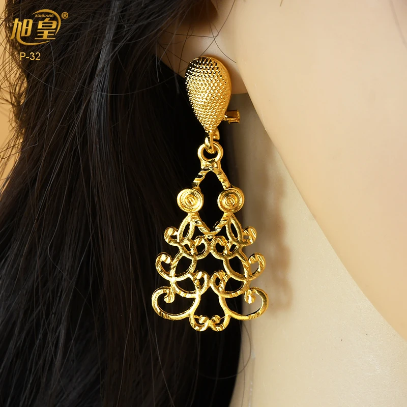 XUHUANG Ethiopian Gold Color Jewelry Set For Women Dubai Bridal Wedding Necklace And Earring Set Moroccan African Jewelry Gift