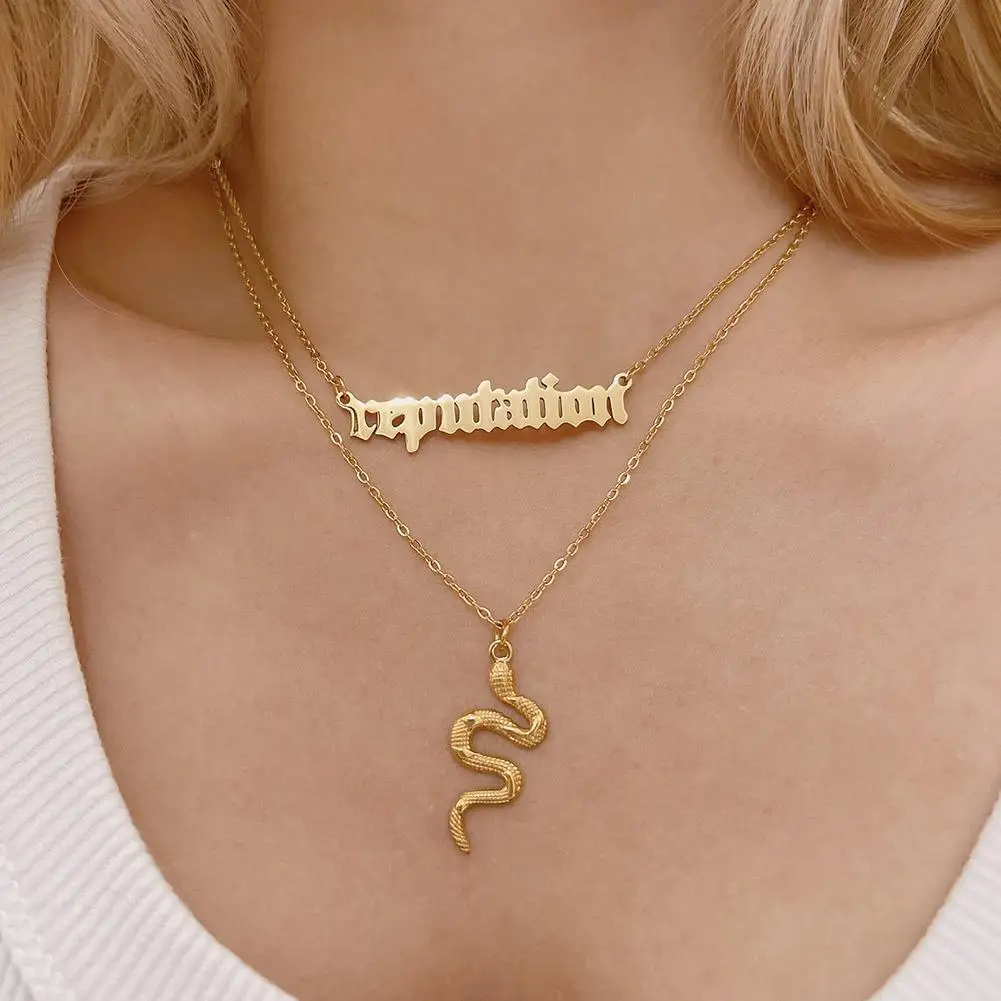 Reputation Music Album and Snake Necklace Double Pendant Jewelry Music Lover Singer Song Inspired Fans Gifts