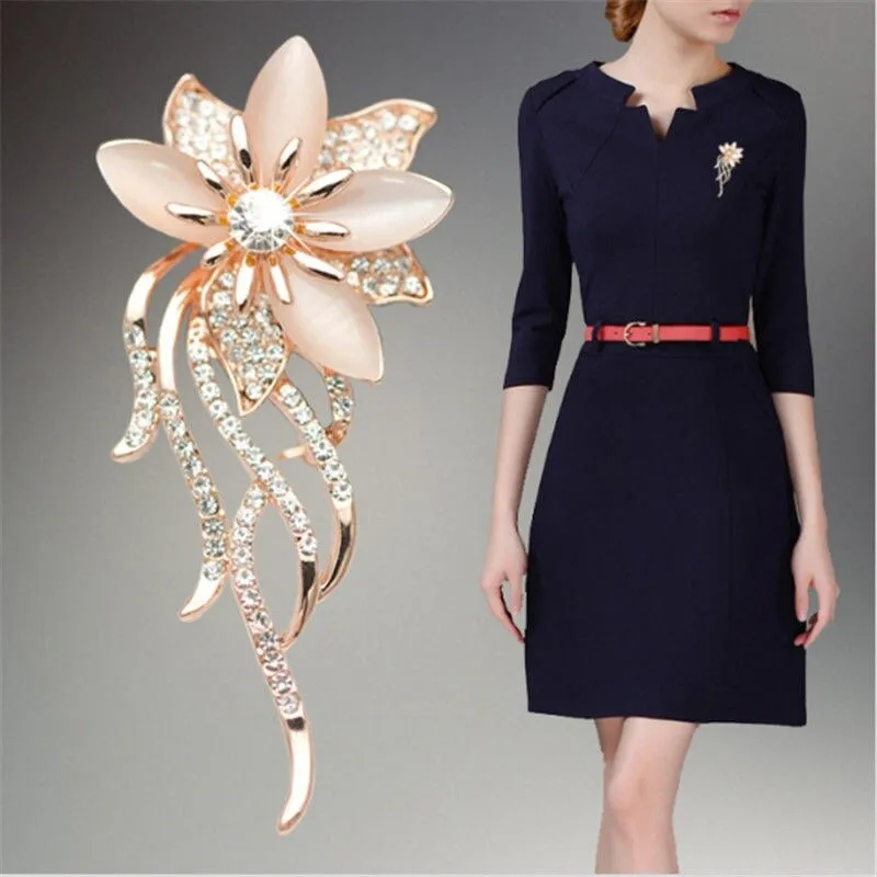women's Opal stone flower brooch Fashion rhinestone clip clothing accessories