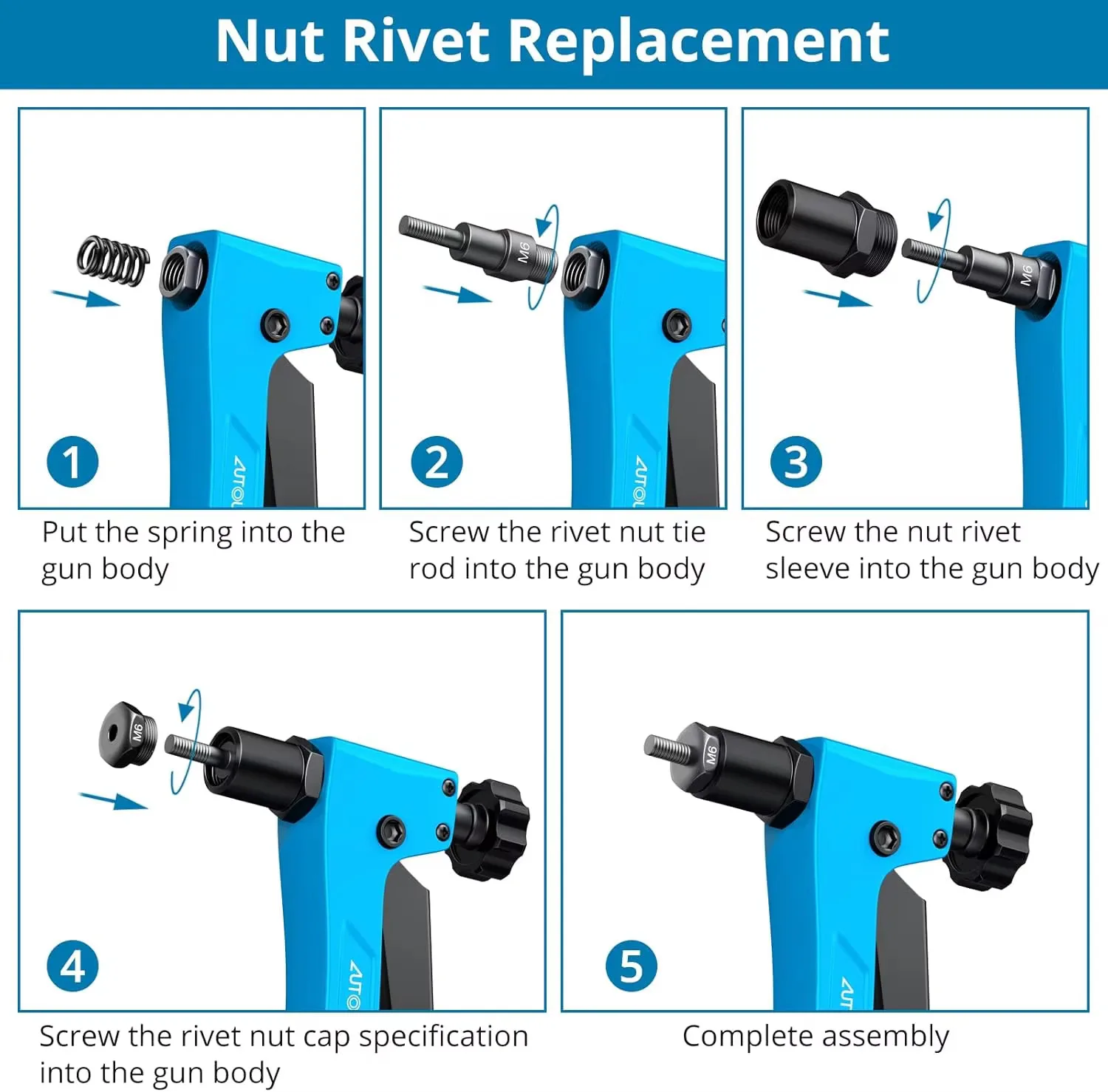 طقم مكسرات تثبيت ، 2 في 1 ، 10 إنش ، احترافي صغير ، مقبض فردي ، أداة مسدس ببرشام مع 40 ، مكسرات ، 40 قطعة ، مسدس