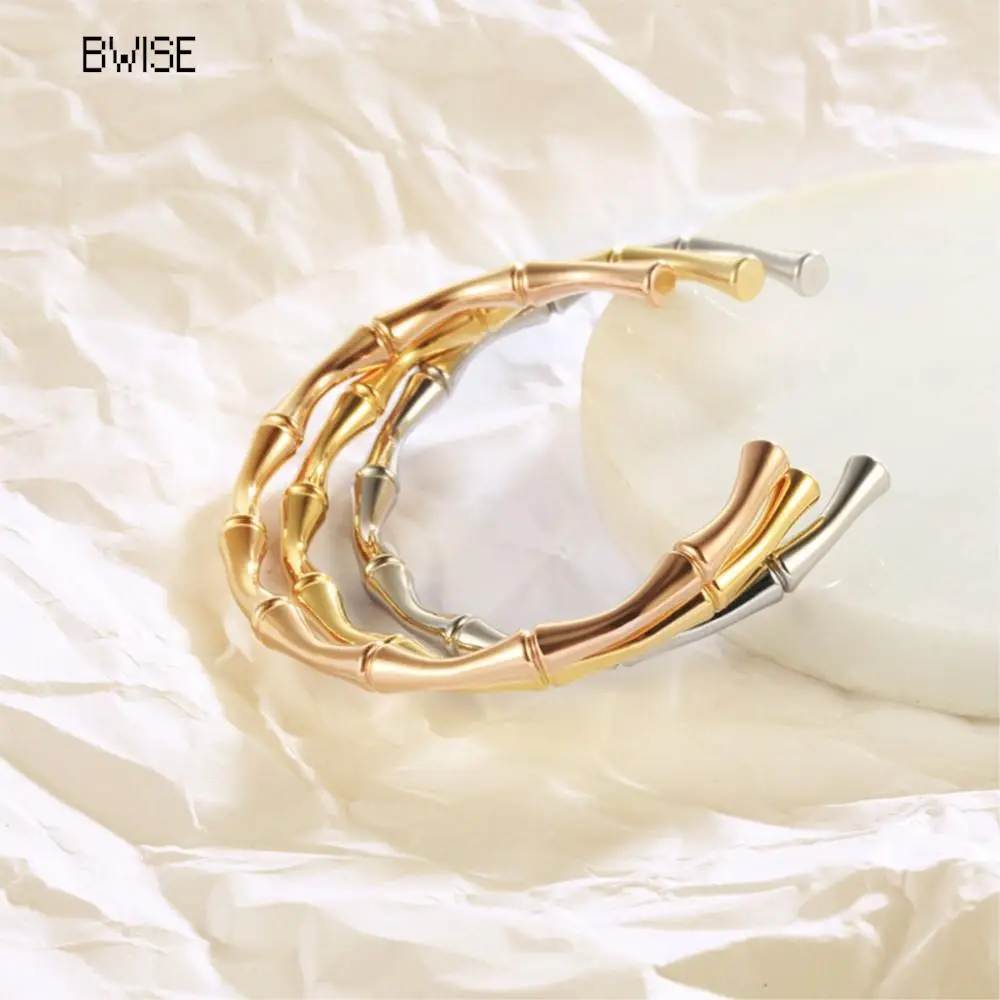 Bwise Stainless Steel Gold Color Bamboo Joint Bangles 2023 Trend Bracelet For Women Men Romantic Party Gift Fashion Jewelry