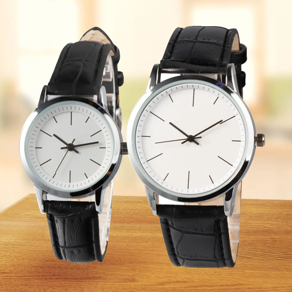 2 قطعة ساعات الزوجين حزام أسود الفرقة الأبيض الهاتفي موضة كوارتز ساعة المعصم وقت دقيق هدية عيد الحب #4