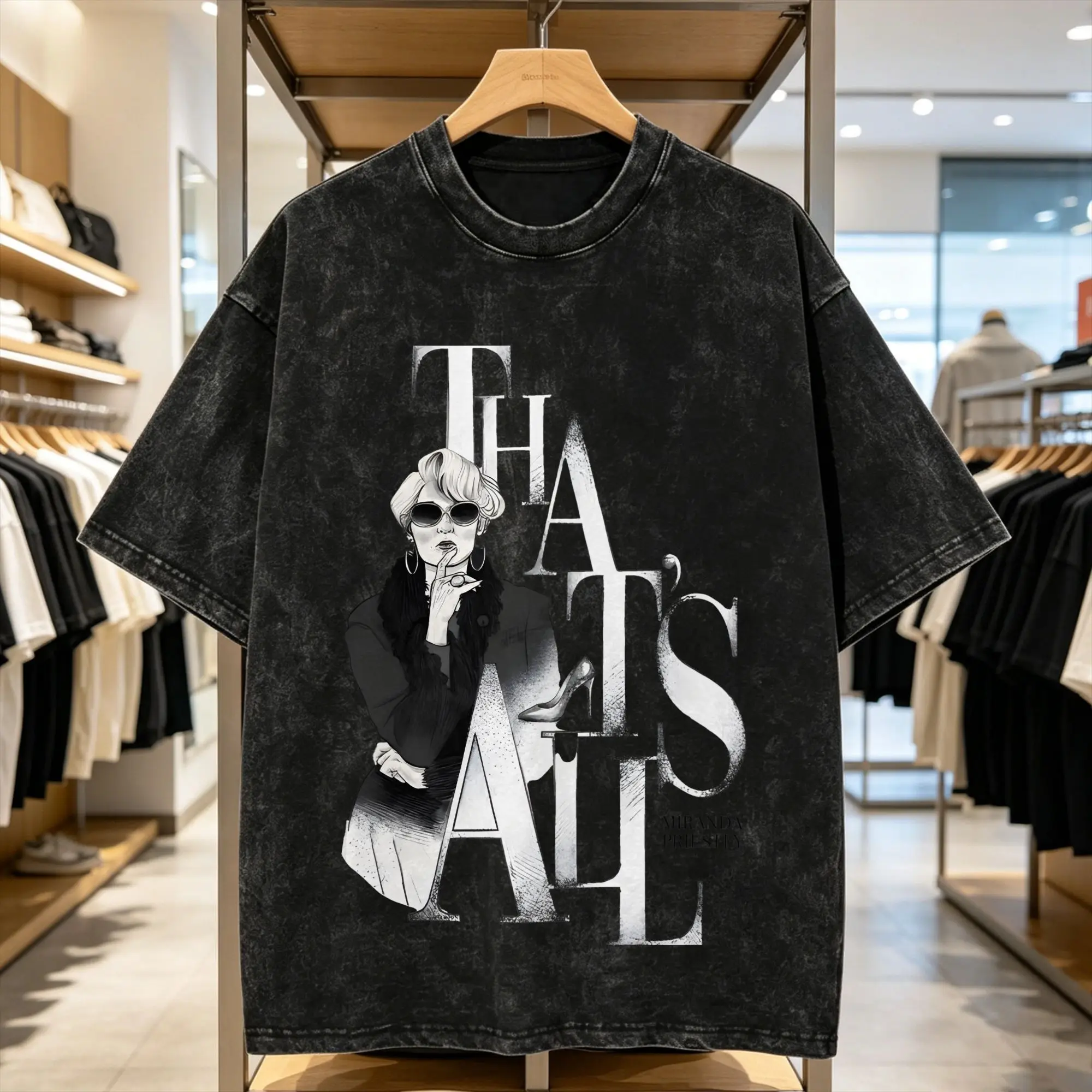 Miranda Priestly Washed T Shirt Man  Y2K Retro Cotton T-Shirts Beach O-Neck Trendy Cool Tees Loose Big Size Tops