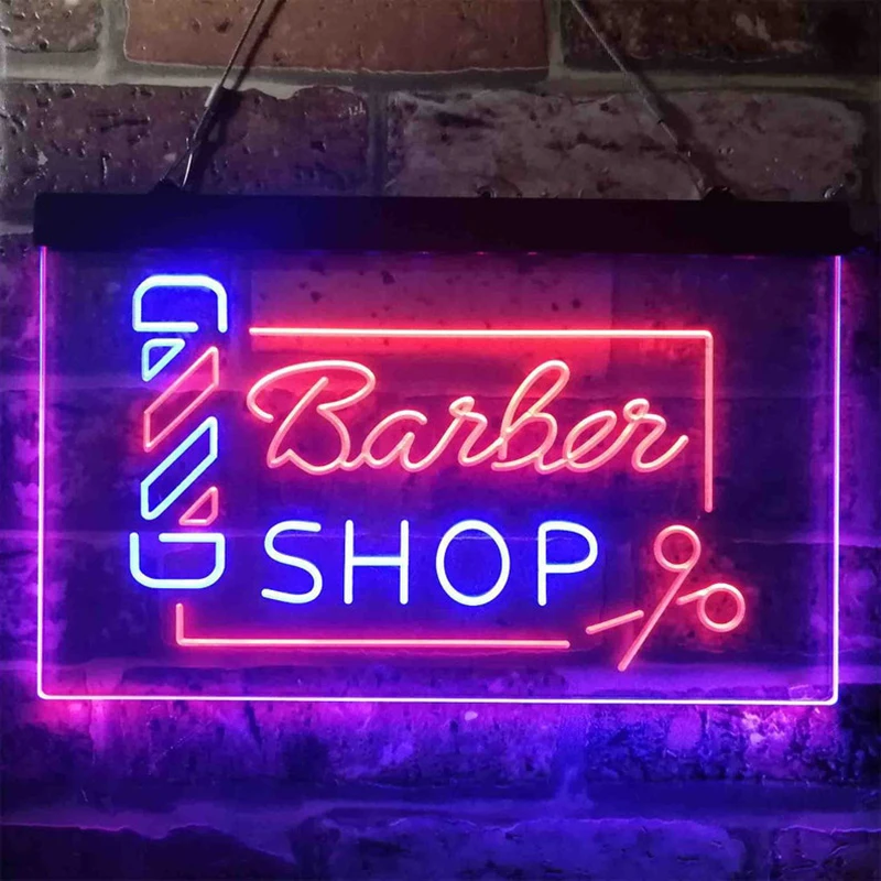 Custom Neon Sign Barber Shop Pole Scissor Hair Cut Dual Color LED Neon Sign  Hair Salon Opening Display Neon Light Hanging Light