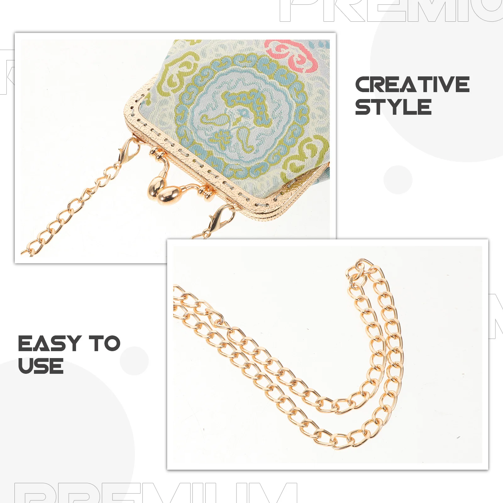 1 Piece Handmade Embroidered Coin Purse Vintage Floral Pattern Small Crossbody Bag for Women 110Cm Chain Phone Wallet Lipstick