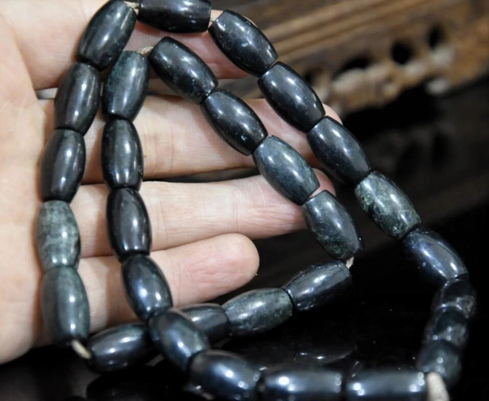 Hongshan Culture Archaize Black Iron Meteorite 30 Grain Beads Hand Catenary