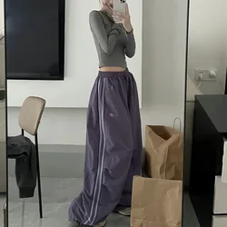 Y2K Women Loose Cargo Pants Casual Solid Color Elastic Waist Wide Leg Joggers Trousers With Pockets For Streetwear