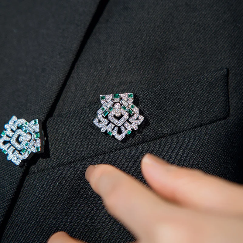 Wuiha Vintage 925 Sterling Sliver Emerald High Carbon Diamond Gemstone Brooch Brooches Collar Clip Corsage Cocktail Fine Jewelry image 5