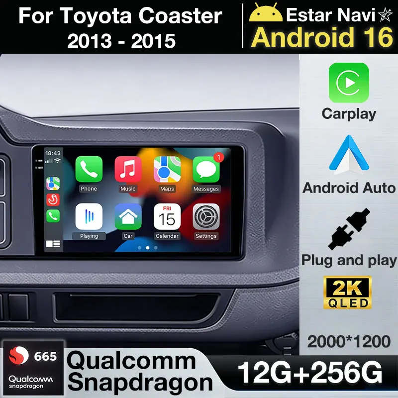 Android 16 Wireless Carplay For Toyota Coaster 2013 - 2015 GPS Car Radio Player Auto 5G WIFI DSP BT Multimedia Video Stereo 2din