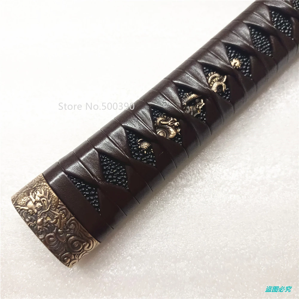 Imagem -04 - Tsuka-cabo de Couro para Faca Japonesa Latão Fuchi Kashira Menuki Samurai Wakizashi Katana Finger Tacks Novidades 20cm